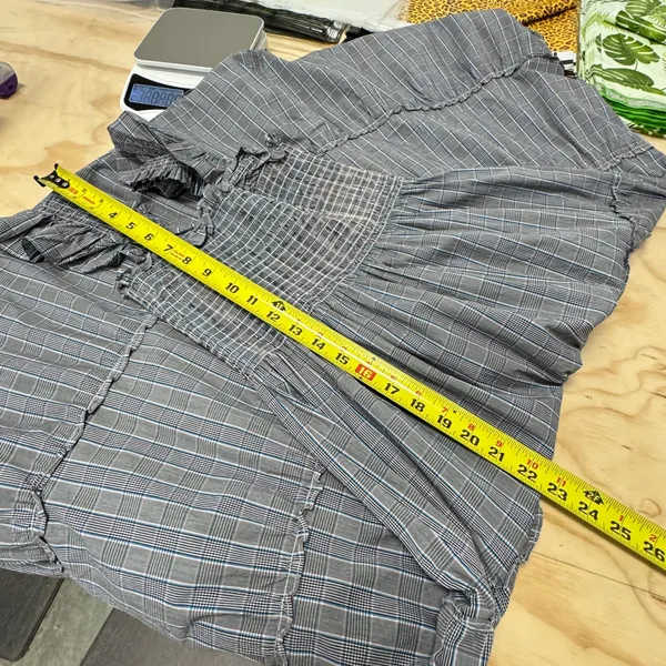 Hill House Ellie‎ Nap Dress XS Grey Blue Plaid Smocked Ruffle Midi Dress Picnic - Image 11