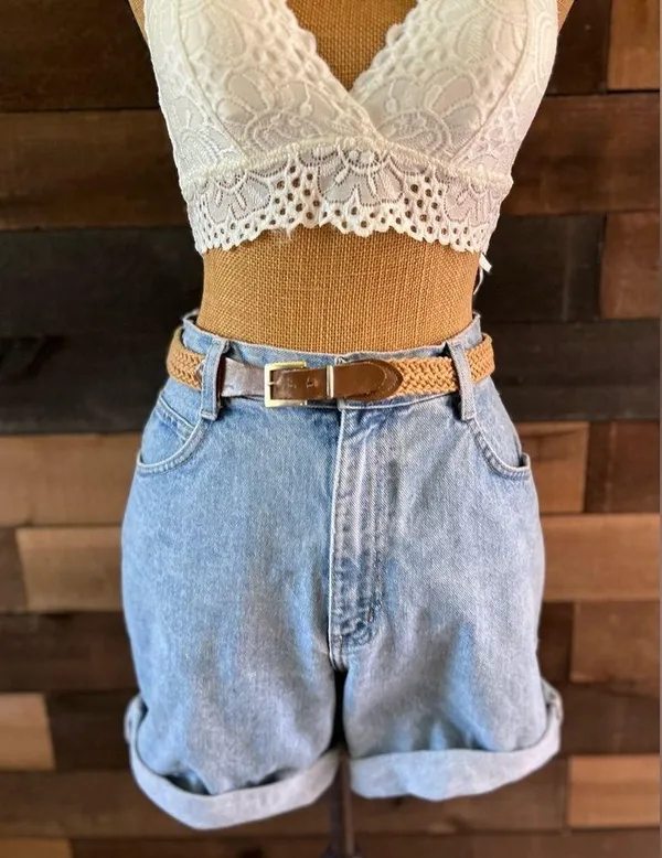 Vintage Brown Leather Buckle Braided Woven Rope Western Boho Belt - Image 3