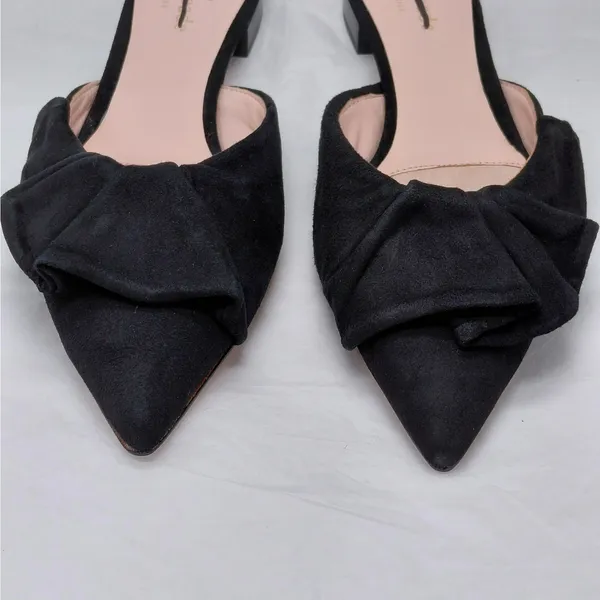 Kate Spade Womens Mules Slip On Flats 6.5M Black Suede Pointed Toe Coquette - Image 4