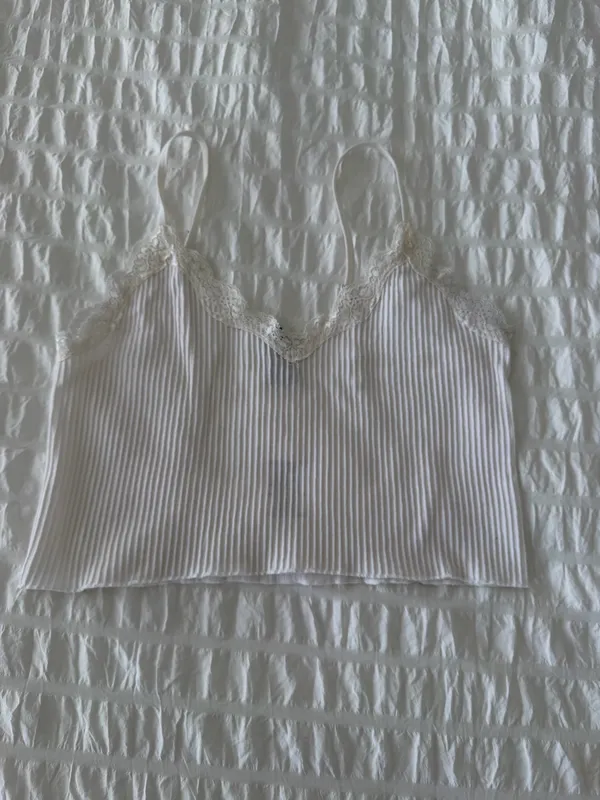 Francesca's White Lace Ribbed Tank - Image 2
