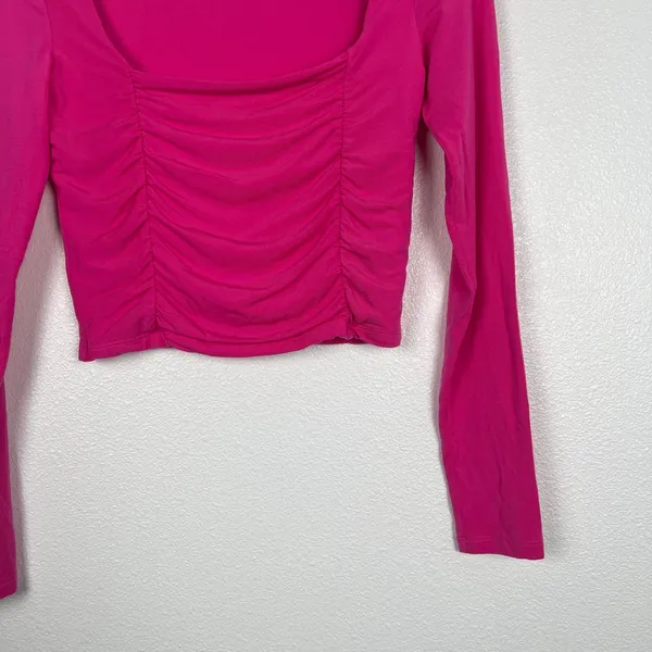 Wilfred‎ Women's Pink Long Sleeve Ruched Cropped Square Neck Tee Sz S - Image 4