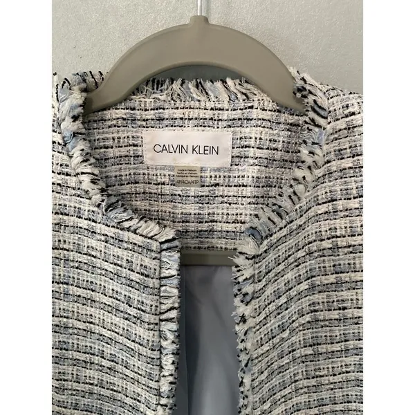 Calvin Klein Tweed Fringe Collarless Blazer Jacket Boucle Career M - Image 3