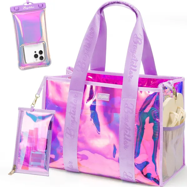 NWT Bagstellar Iridescent Clear Beach Tote Bag 4-Piece Waterproof Phone Kit - Image 2