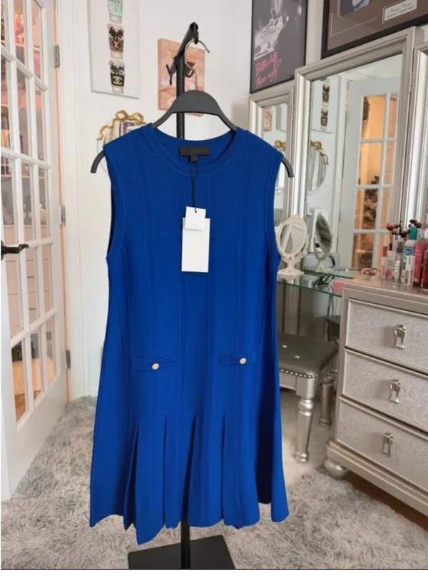 Zara Royal Blue Sleeveless Pleated Mini Dress - Image 7