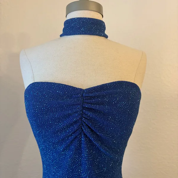 Jessica McClintock Gunne Sax Gown Junior 3 Vintage Y2K Glitter Halter Prom Dress - Image 2