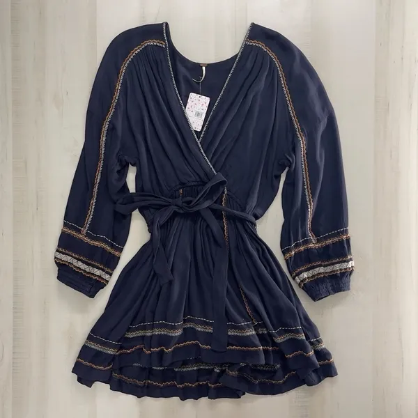 NWT $148 FREE PEOPLE Delilah midnight long sleeve boho mini dress XS - Image 5