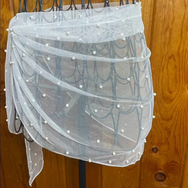 White Sheer Beaded Wrap swim suit cover wedding accessories summer bachelorette - Image 2