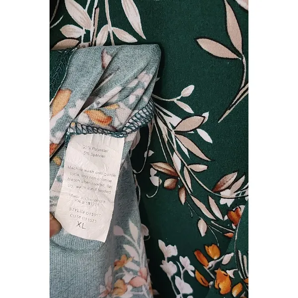 Kaileigh‎ Floral Shirt Dress Women's Green 3/4 Sleeve Belted, XLee-Length - Image 3