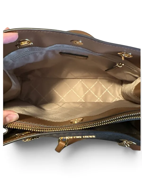 Michael Kors Teagen Large Logo Shoulder Bag Brown MK Monogram EUC purse handbag - Image 13
