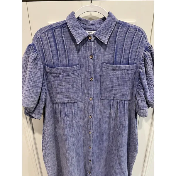 Talulah Cotton Gauze Midi Shirt Dress Size Small‎ Periwinkle Tiered Oversized - Image 3