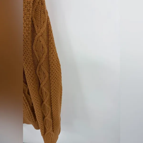 L.L. Bean signature fisherman cable knit funnel neck tan brown sweater womens XL - Image 4