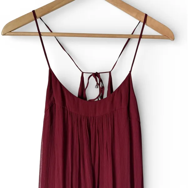 Anthropologie Floreat Saffa Chiffon Tiered Maxi Peasant Dress Women Size S Wine - Image 6
