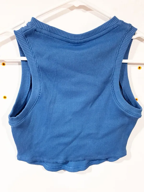 Nike Women's Sportswear Essential Cropped Ribbed Tank Blue Size XS NEW - Image 6