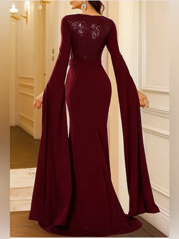 Giffniseti Mermaid Trumpet Floor Length Dress Maroon Large NWT - Image 3