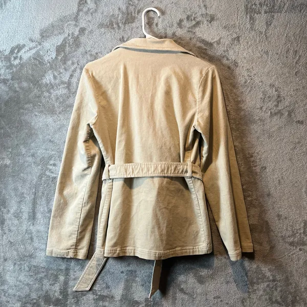 90s Y2K Beige Corduroy‎ Trench Style Jacket Safari Aesthetic Size Medium - Image 3