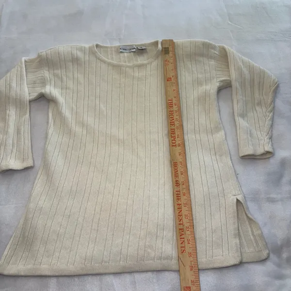 Cristina Cream Ribbed Angora Blend Knit Sweater Womens M Vintage 90s Minimalist - Image 3