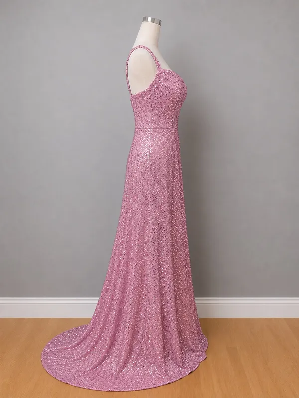 Boutique #27-16 Dusty Rose sequin velvet 1 inch strap long dress - Image 4