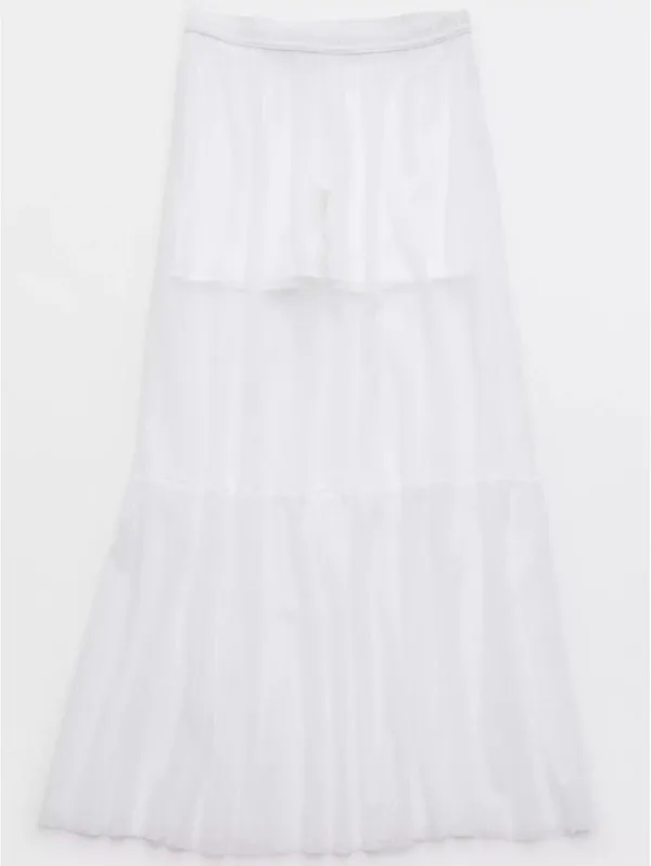 AE OFFLINE By Aerie Tiered Dot Mesh Maxi Skirt American Eagle NWT White L - Image 8
