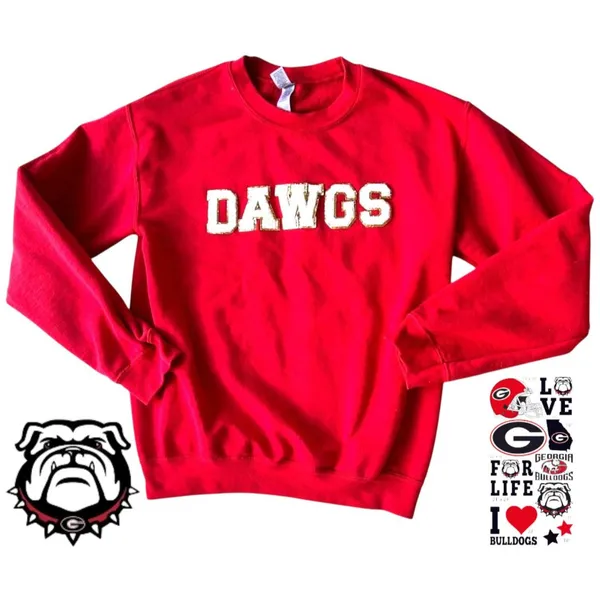 Christmas Georgia Bulldogs Glitter Sweatshirt Unisex Small Red Dawgs Football - Image 5