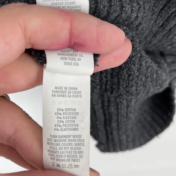 Aerie Gray Waffle Knit Mock‎ Neck Zipper Pullover Sweater Women's Large Cozy - Image 4