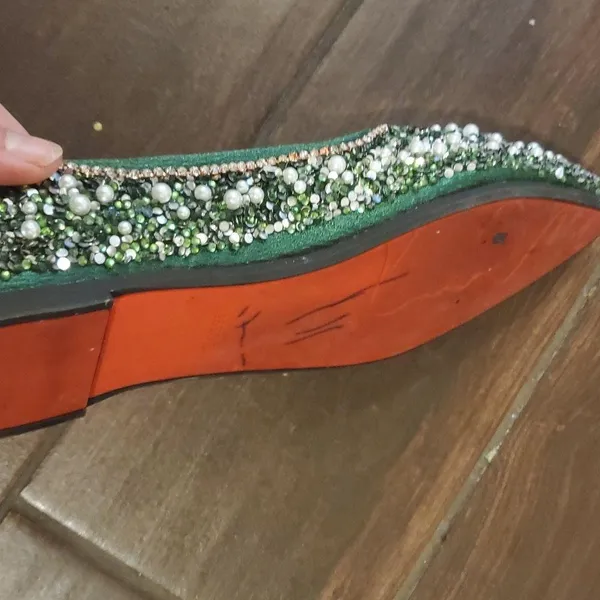 Rhinestone Pointed ballet flats size 10 women's stunning shoes green gol… - Image 2