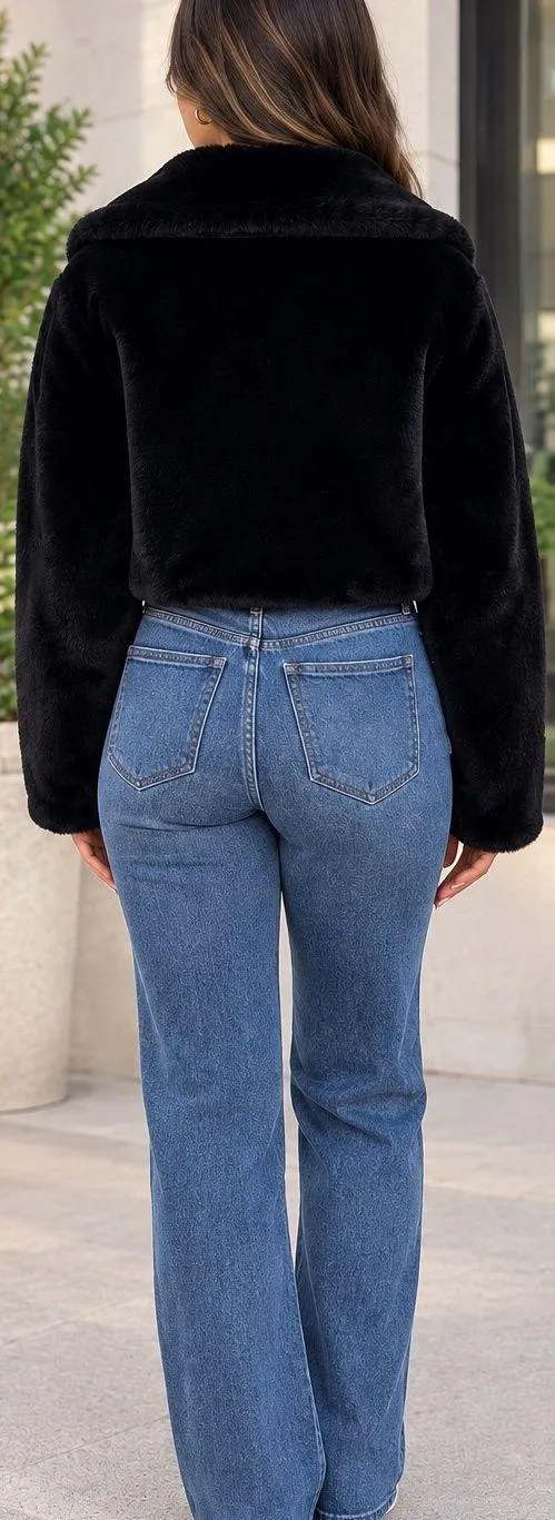 AKIRA Black Plush Cropped Teddy Jacket - Image 2