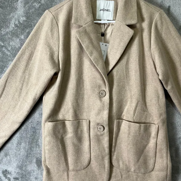 Monki Camel Tan Soft Knit Blazer Jacket Minimalist Neutral Cozy Chic Size XS New - Image 2