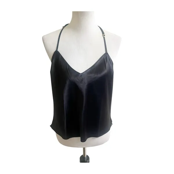 Victorias Secret Ziggy Glam Cami Satin Size Medium Black Floral Embroidery - Image 3