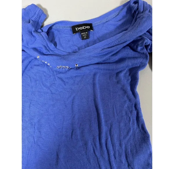 Bebe Blue Y2K Diamond Logo Graphic T-Shirt Top Blouse Tee Size XS 💎 - Image 5
