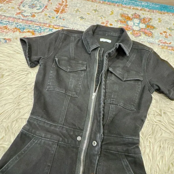 GOOD AMERICAN Black Utility Denim Jumpsuit Size Small - Image 4