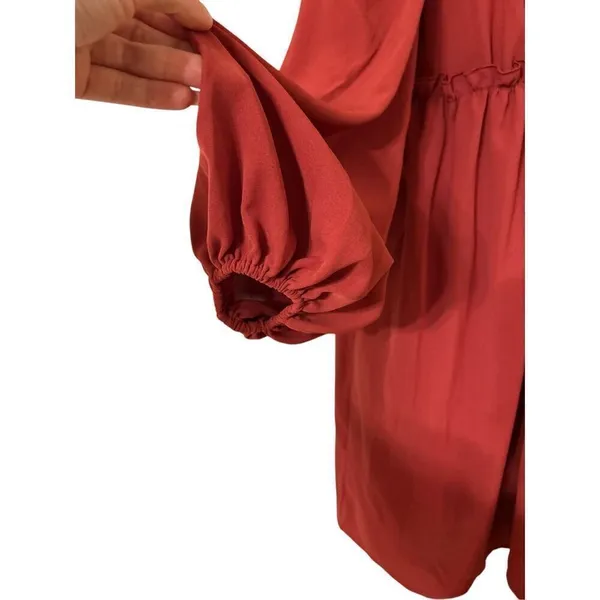 Missguided Women's Puff Sleeve Wrap Over Skater Dress Burgundy Size US:4 NWT - Image 4