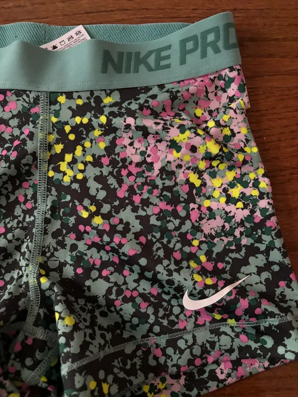 Nike Pro teal multicolor waistband Women's 3" Shorts - Small - Image 3