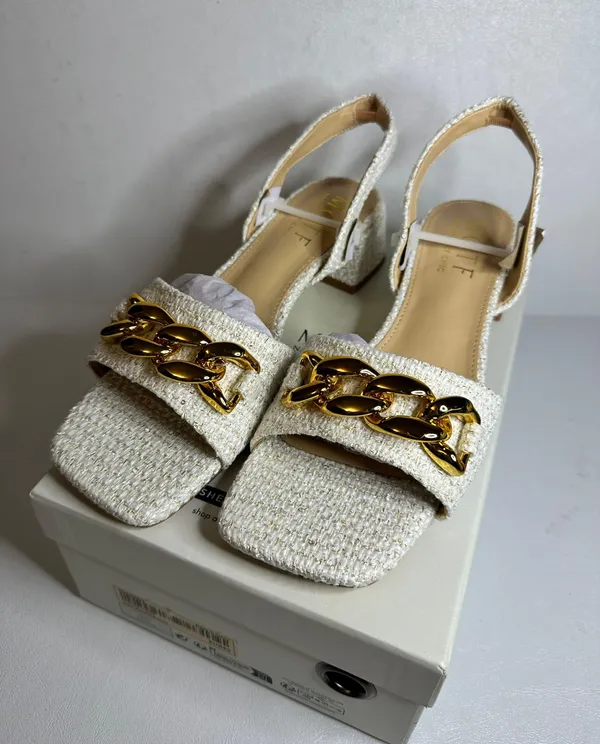 Made of The Future Tweed Chain Slingback Sandals white casual classic stylish fashion work - Image 5