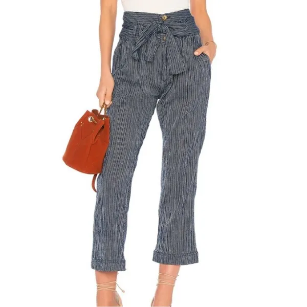 Free People Rumors Yarn Dye Blue Striped Harem Pants Size 6 - Image 13