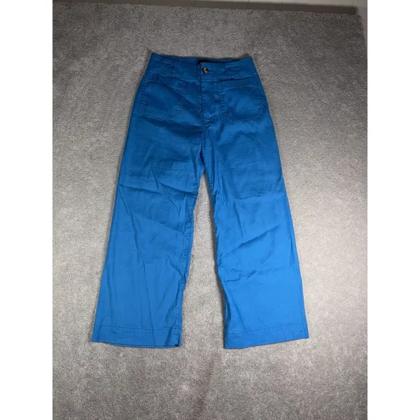 maeve colette pants 27 cropped wide leg pants Blue Linen Blend Patch Pockets - Image 2