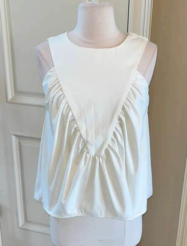 New Cream Shirred Swing Tank Blouse - Image 3