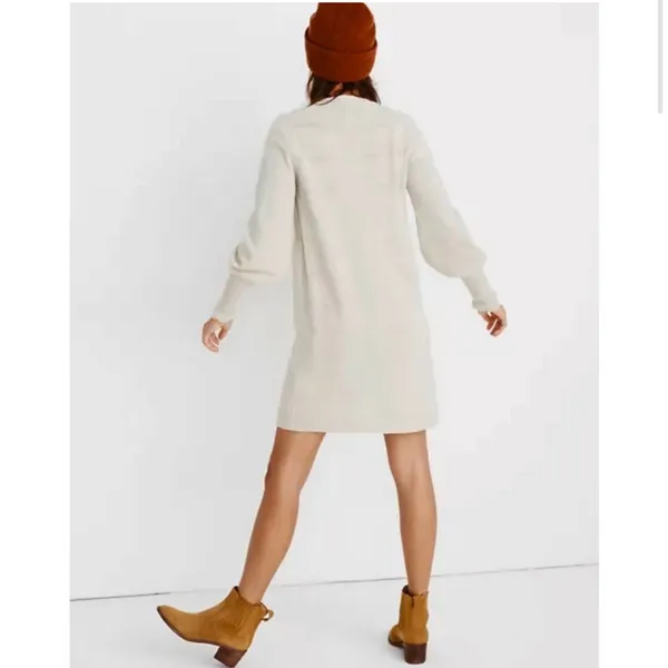 Madewell Wool Blend Oatmeal/Tan Balloon Sleeve V-neck Sweater Dress Size Large - Image 8