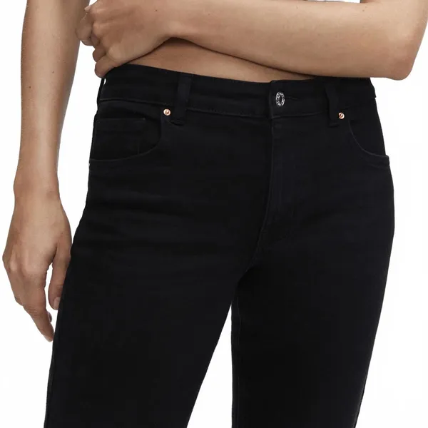 Mango Fray Hem Side Slit Mid Rise Jeans Black Denim NWT Size 6 - Image 7