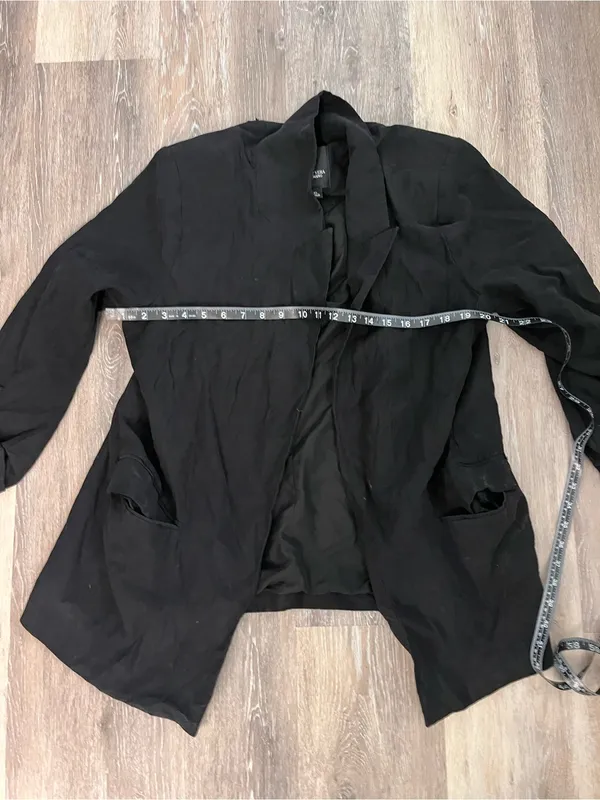 Simply Vera Wang Womens XL Black Draped Open Front Boyfriend Blazer 3/4 Sleeve - Image 11
