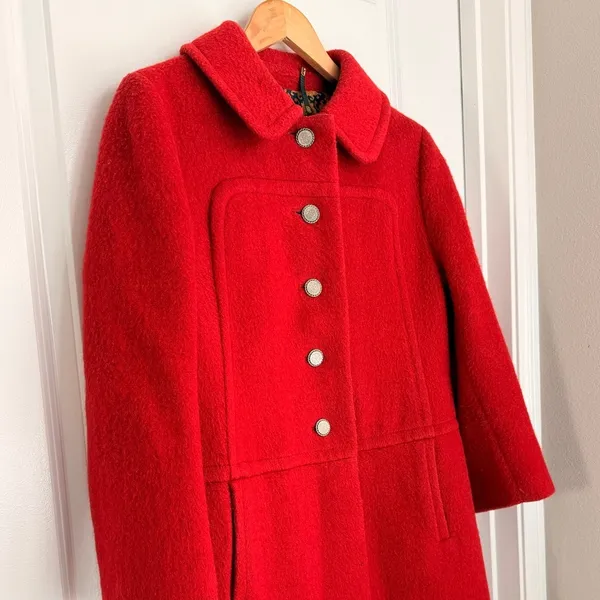 Vintage 1960's Ohrbach's Red Wool and Mohair‎ German Coat Old Money Jackie'O - Image 3