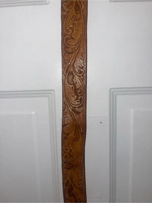 Vintage Western Brown Tooled Leather Belt - Adult Size - Image 3