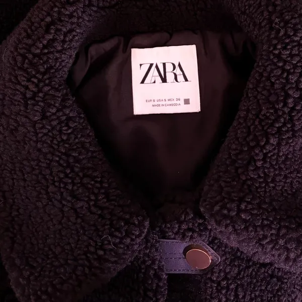 ZARA Black Sherpa Fuzzy Fleece Teddy‎ Coat Faux Shearling Snaps Pockets Small - Image 11