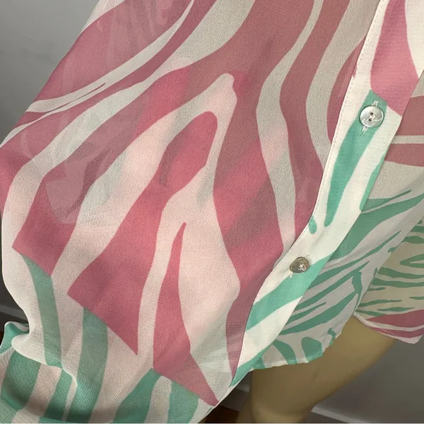 Zara Chiffon Tropical Blouse Sz XL Long Sleeves Shirt Top - Image 4