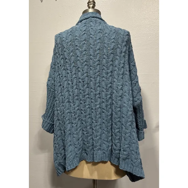 UMGEE Soft Knit Open Front Cardigan Women's S/M Oversized Blue Half Sleeve - Image 3