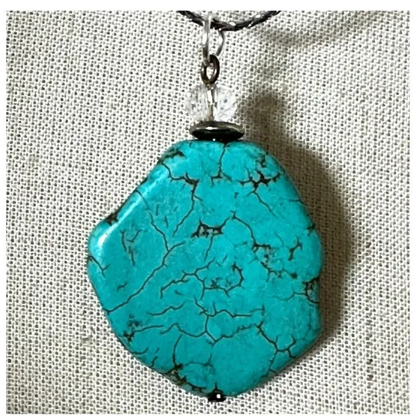 Danecraft Sterling Silver Chain with Turquoise-Look Pendant and Crystal Accent - Image 3