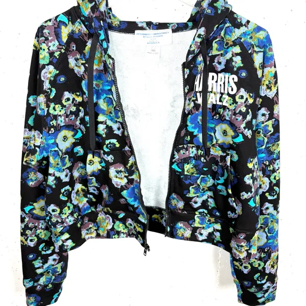 Ulla Johnson x Designers for Democracy Cotton Full Zip Hoodie Blue Floral Medium - Image 9