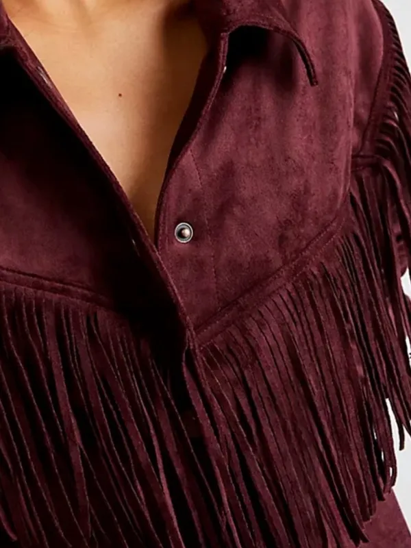 Free People Western Fringe Faux Suede Cosmic Karma Jacket In Wine Size Large - Image 4