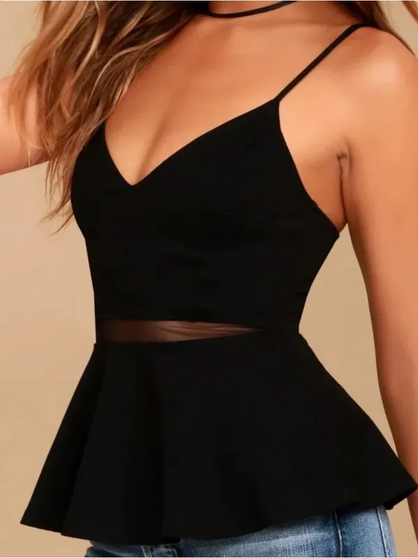Lulus Keen Interest Black Mesh Peplum Top Size Medium M - Image 3