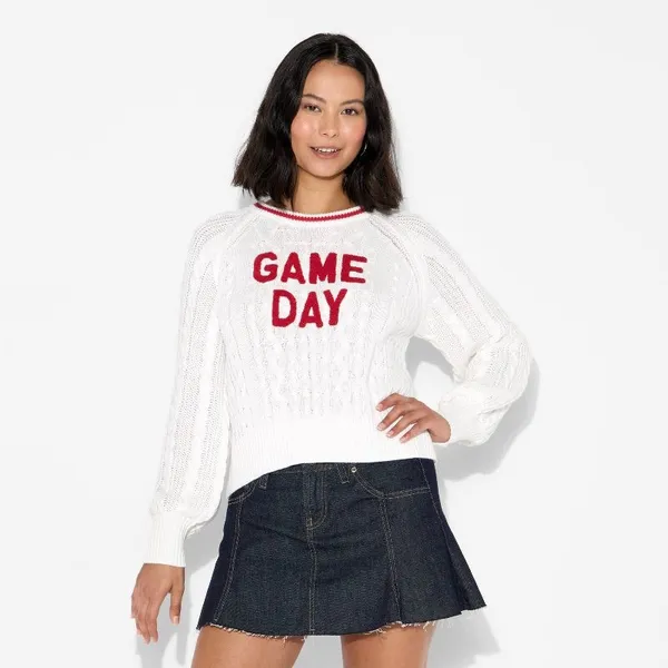 Wild Fable Game Day Cable Knit Sweater red size s - Image 2