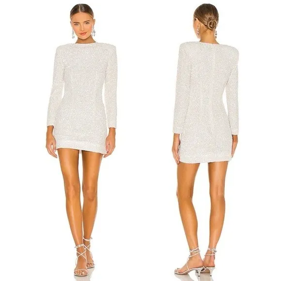 Retrofête Nikki Sequin Dress in White‎ Size XS Bridal Long Sleeve Mini - Image 4